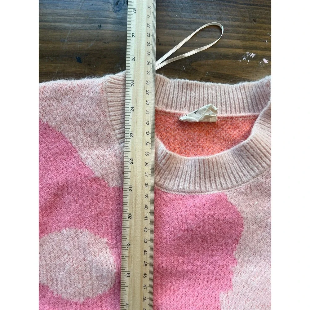 43 Story by Line Up‎ Pink Orange Floral Oversized Knit Crewneck Sweater Large